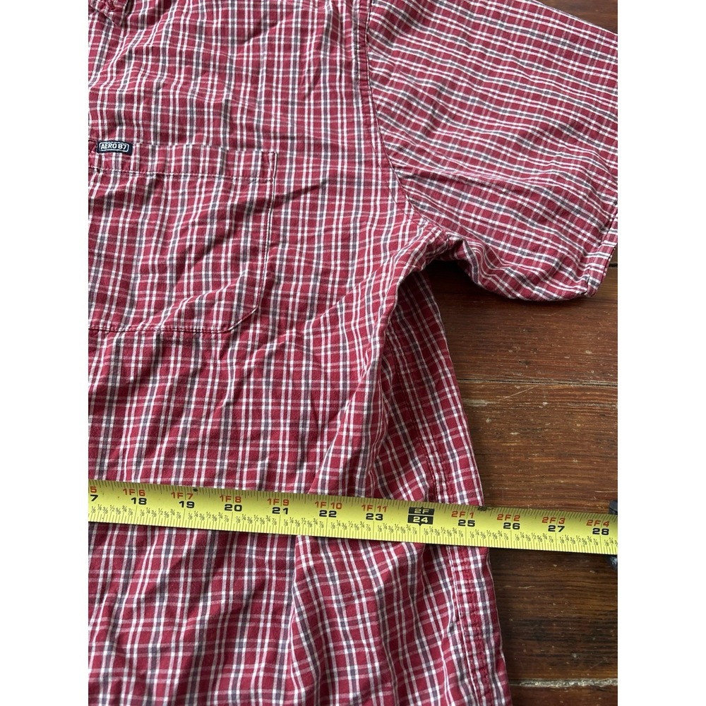 VTG Aeropostale Shirt Men's XL Button Down Red Plaid Grunge 90s Short Sleeve - Picture 4 of 5